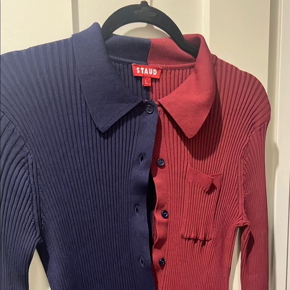 Staud Women's Red and Blue Ribbed Sweater